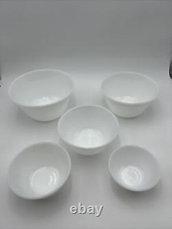 Vtg Original 5pc Set Federal Oven Ware Heat Proof Mixing Bowls Milk Glass