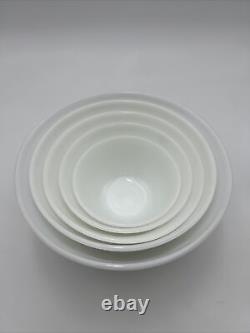 Vtg Original 5pc Set Federal Oven Ware Heat Proof Mixing Bowls Milk Glass