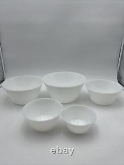 Vtg Original 5pc Set Federal Oven Ware Heat Proof Mixing Bowls Milk Glass