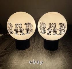 Vtg Pair BAR Light Shade Lamp Round Globe White Milk Glass 6 Mid Century