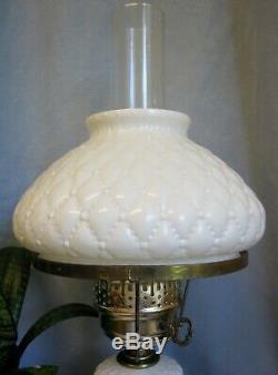 Vtg Pair White Diamond Hobnail Milk Glass Hurricane Table Lamp HEDCO Colonial