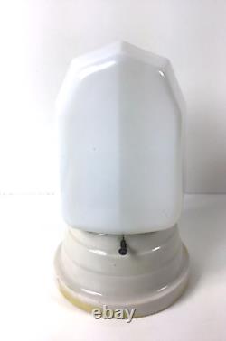 Vtg Paulding Porcelain Bathroom Sconce withOutlet Pull Chain & Milk Glass Shade