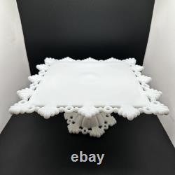 Vtg Petal and Ring Westmoreland Square Milk Glass White Wedding Cake Stand 1960s