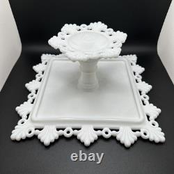 Vtg Petal and Ring Westmoreland Square Milk Glass White Wedding Cake Stand 1960s