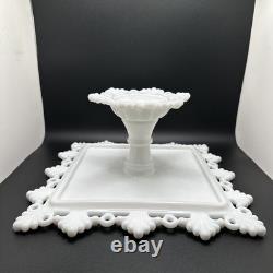 Vtg Petal and Ring Westmoreland Square Milk Glass White Wedding Cake Stand 1960s