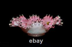 Vtg Pink Floral Bride's Basket Ruffle 10 Bowl Fenton Hand Painted on White