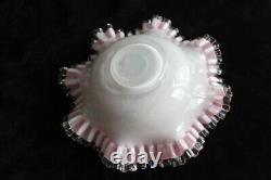 Vtg Pink Floral Bride's Basket Ruffle 10 Bowl Fenton Hand Painted on White