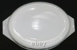 Vtg Pyrex 1 1/2 Qt White Black Tulip Oval Casserole Baking Dish w Lid 043 1957