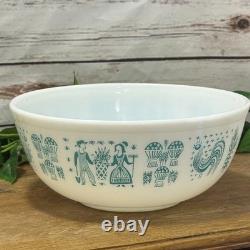 Vtg Pyrex 404 Turquoise Blue Amish Butterprint 4qt Mixing Serving Bowl Rooster