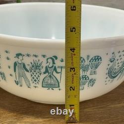 Vtg Pyrex 404 Turquoise Blue Amish Butterprint 4qt Mixing Serving Bowl Rooster
