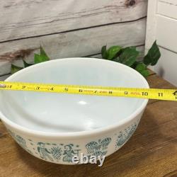 Vtg Pyrex 404 Turquoise Blue Amish Butterprint 4qt Mixing Serving Bowl Rooster