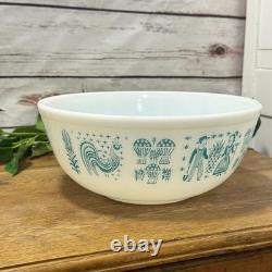 Vtg Pyrex 404 Turquoise Blue Amish Butterprint 4qt Mixing Serving Bowl Rooster