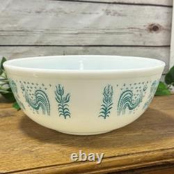 Vtg Pyrex 404 Turquoise Blue Amish Butterprint 4qt Mixing Serving Bowl Rooster