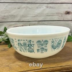 Vtg Pyrex 404 Turquoise Blue Amish Butterprint 4qt Mixing Serving Bowl Rooster