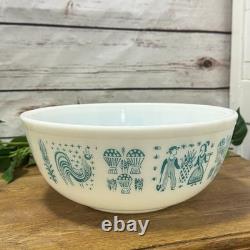 Vtg Pyrex 404 Turquoise Blue Amish Butterprint 4qt Mixing Serving Bowl Rooster