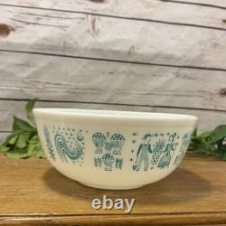Vtg Pyrex 404 Turquoise Blue Amish Butterprint 4qt Mixing Serving Bowl Rooster