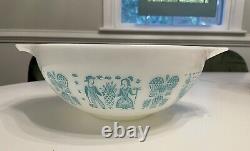 Vtg Pyrex 4QT Cinderella Mixing Bowl #444 Turquoise On White Butterprint