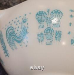 Vtg Pyrex Amish Butterprint Cinderella 4qt Mixing Bowl #444 Turquoise On White