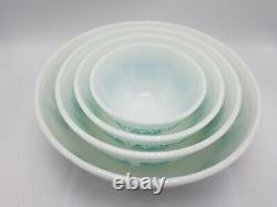 Vtg Pyrex Amish Butterprint White withTurquoise Print / 4 Nesting Mixing Bowl Set