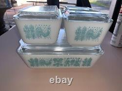 Vtg Pyrex Complete Set (8) Butterprint Amish Refrigerator 501 502 503 Milk Glass