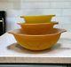 Vtg Pyrex Daisy/sunflower Orange & Yellow Cinderella Mixing Bowls Set Of 3