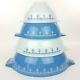 Vtg Pyrex Set Of 4 Snowflake Blue White Garland Cinderella Nesting Mixing Bowls