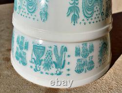 Vtg Pyrex Turquoise Amish Butterprint Nesting Mixing Bowls Set SML 401 402 403