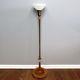 Vtg Torchiere Wood Lamp Electric Floor Light Glass White Milk Glass Waffle Shade
