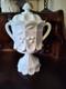 Vtg. Westmoreland Cherry Thumbprint Pattern Cookie Jar Withlid White Milk Glass
