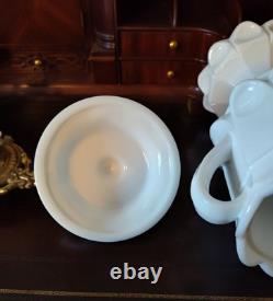 Vtg. WESTMORELAND Cherry Thumbprint Pattern Cookie Jar withLid White Milk Glass
