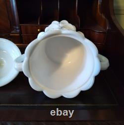 Vtg. WESTMORELAND Cherry Thumbprint Pattern Cookie Jar withLid White Milk Glass