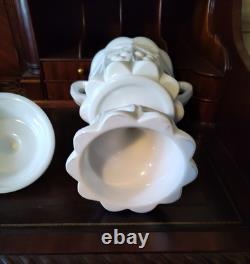Vtg. WESTMORELAND Cherry Thumbprint Pattern Cookie Jar withLid White Milk Glass