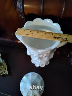 Vtg. WESTMORELAND Cherry Thumbprint Pattern Cookie Jar withLid White Milk Glass