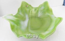 Vtg Westmoreland Glass Line 300-1 Green Marble Swirl Slag Bowl w WG Sticker