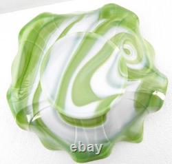 Vtg Westmoreland Glass Line 300-1 Green Marble Swirl Slag Bowl w WG Sticker