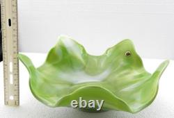 Vtg Westmoreland Glass Line 300-1 Green Marble Swirl Slag Bowl w WG Sticker