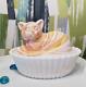 Vtg Westmoreland Milk Glass Cat Candy Dish Orange And Milk Swirl Rare Stamped