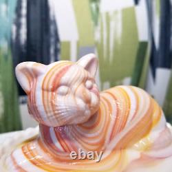 Vtg Westmoreland Milk Glass Cat Candy Dish Orange And Milk Swirl Rare Stamped