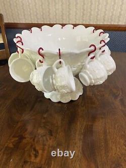 Vtg Westmoreland No. 1881 Paneled Grape Milk Glass Punch Bowl & Cups 25 pieces