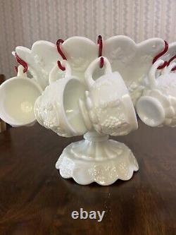 Vtg Westmoreland No. 1881 Paneled Grape Milk Glass Punch Bowl & Cups 25 pieces