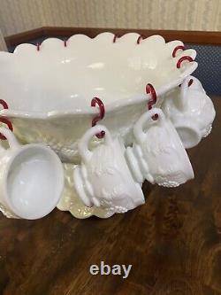 Vtg Westmoreland No. 1881 Paneled Grape Milk Glass Punch Bowl & Cups 25 pieces