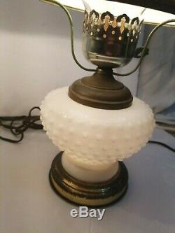 Vtg White Hobnail Milk Glass Electric Hurricane Lamp Hobnob Vintage Set Lot 2
