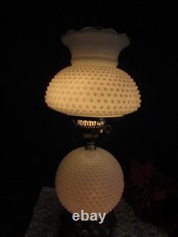 Vtg White Milk Glass Hobnail Gwtw Hurricane Parlor Table Lamp 3 Way 22 ½fenton
