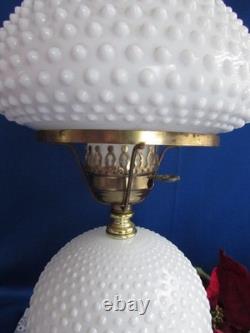 Vtg White Milk Glass Hobnail Gwtw Hurricane Parlor Table Lamp 3 Way 22 ½fenton
