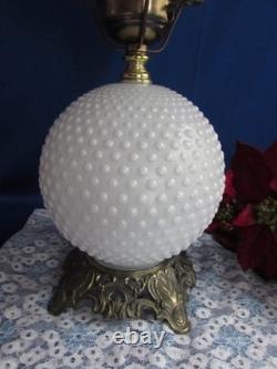 Vtg White Milk Glass Hobnail Gwtw Hurricane Parlor Table Lamp 3 Way 22 ½fenton