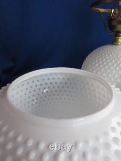 Vtg White Milk Glass Hobnail Gwtw Hurricane Parlor Table Lamp 3 Way 22 ½fenton