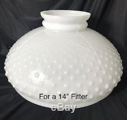 Vtg White Milk Glass Lamp Shade Hobnail Hanging Oil Kerosene Dome Parlor 14 Fit