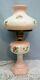 Vtg White Milk Glass Pink Floral Flower Gwtw Parlor Oil Lamp Electrified