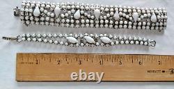 Vtg White Milk Glass Rhinestone Bracelets Necklace Earrings Coro Brooch