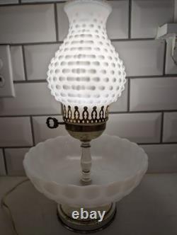 Vtg milk glass hobnail lamp with trinket bowl at bottom! Free Shipping! Tested